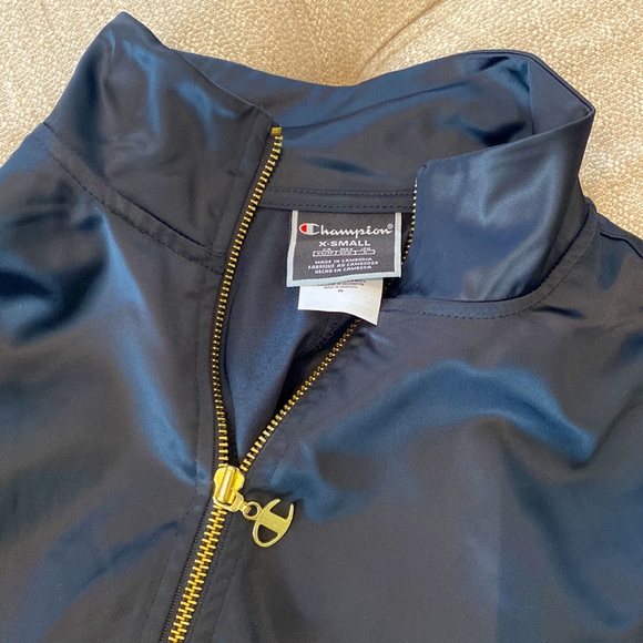 Champion satin bomber jacket w/2 different fabric patterns & gold zipper Sz XS - Picture 3 of 5